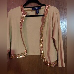 Denim 24/7 Gold w/gold sequin shrug (cotton crop jacket) Medium